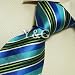 image and picture of Blue Striped Mens Ties Green White Men Gift Handmade Silk Neck Ties St6003