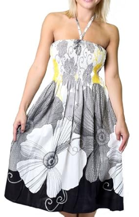 One-size-fits-all Tube Dress/Coverup - Black Floral Print