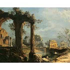 Reproduction (90 x 74, Canal (Canaletto)) de "Capriccio : Ruine of a Pointed Arch", marge blanche de 5 cm