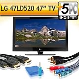 LG 47LD520 47 1080p 120Hz LCD HDTV with 5pc Hook Up Kit (2 6FT HDMI Cables,6FT Audio Interconnect Cable ,6FT Component Cable, TV Cleaning Kit)