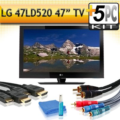 LG 47LD520 47 1080p 120Hz LCD HDTV with 5pc Hook Up Kit (2 6FT HDMI Cables,6FT Audio Interconnect Cable ,6FT Component Cable, TV Cleaning Kit)