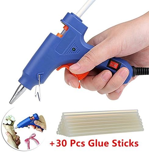 Madesign Mini Hot Glue Gun 20 Watt With Switch Indicator Light High Resistant Temperature With Safety Stand Holder With 30 Pcs Melt Glue Sticks