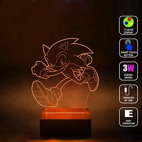 AmberLED Sonic the Hedgehog Handmade Mood Light 3D Optical Illusion LED Lamp RGB Full Color 44 Key Night Light Desk Table Lighting Toys