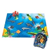 Shark and Stingray Playset: 12 Piece Toy set in Clip Bag for Play on the GO!