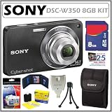 Sony DSC-W350 14.1MP Digital Camera with 4x Wide Angle Zoom with Optical Steady Shot Image Stabilization and 2.7 inch LCD in Black + 8GB Deluxe Accessory Kit