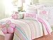 Cozy Line Home Fashions Pink Greta Pastel Polka Dot Green Blue Stripe Flower Print Cotton Bedding Quilt Set, Reversible Coverlet, Bedspread, Gifts for Kids Girls (Pastel Set, Full/Queen -3 Piece)