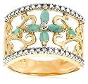 Yellow Gold Overlay Sterling Silver Emerald w/ Diamond Accent Flower Ring