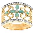 Yellow Gold Overlay Sterling Silver Emerald w/ Diamond Accent Flower Ring