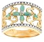 Yellow Gold Plated Sterling Silver Emerald and Diamond Accent Flower Ring