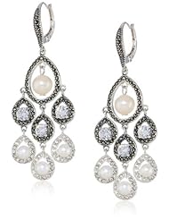 Judith Jack "Pearlette" Sterling Silver, Marcasite and Fresh Water Pearl Chandelier Drop Earrings