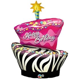  Funky Zebra Birthday Cake Foil Balloon