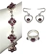 Bracelet Earrings Ring Set Sterling Silver and Garnet Gemstones 37 Grams