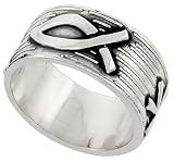 3/8 (10 mm) Sterling Silver Hand Made Ring with Christian Fish and Labarum