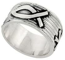 3/8" (10 mm) Sterling Silver Hand Made Ring with Christian Fish and Labarum