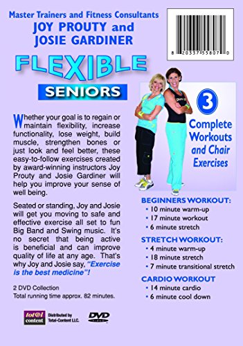 Flexible Seniors - 2 DVD Set with 3 Complete Workouts, Chair Exercises, Beginners Workout, Stretch Workout, Cardio Workout to Lose Weight, Build Muscles & Strengthen Bones