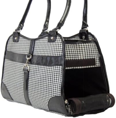 Houndstooth Print Tote Pet Dog Cat Carrier/Tote Purse Travel Airline Bag -Black-Medium by mpet
