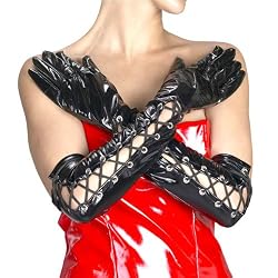 Red or Black Lace Up Gloves - Red