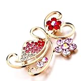 Pugster Red Pink Crystal Flower Brooch