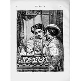 1873 Cuba Street Scene Romance Lady Fan Window Man