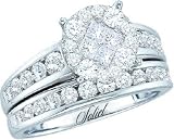 Ladies 14k White Gold 1 Ct Princess Cut DIamond Wedding Engagement Bridal Ring Set thumbnail