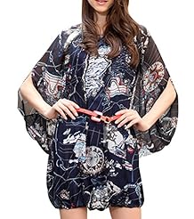 Spring Above the Knee Raglan Sleeves Belted Silk General Print  Dress