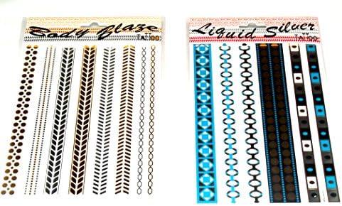 Temporary Gold Aqua Black Silver Jewelry TATTOO Beauty Accesorize stickers Pack of 2 #19