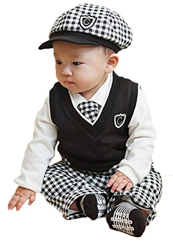 Kids  Baby 5pcs Hat + Pants + White Shirt + Vest + Tie Party Baptism Clothes