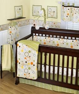 Sumersault Pop Dot 10 Piece Crib Set, Tan/Green/Orange