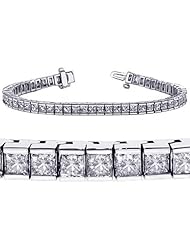 8.19 CT TW Channel Set 100% Natural Princess Cut Diamond Tennis Bracelet in 14k White Gold (G-color/SI1-clarity)