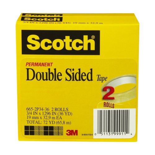 Scotch® Double Sided Tape 665-2P34-36, 3/4-inch x 1296 Inches, 2-Pack