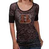 NFL Touch by Alyssa Milano Cincinnati Bengals Ladies Black Sheer Crystal Premium T-shirt (Large)