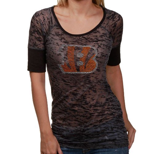 Touch by Alyssa Milano Cincinnati Bengals Ladies Black Sheer Crystal Premium T-shirt (Large)