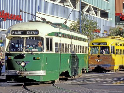 Electric Trolleys, Fisherman's Wharf, San Francisco, California, USA Photographic Poster Print by William Sutton, 40x30