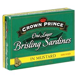 Crown Prince One Layer Brisling Sardines in Mustard, 3.75-Ounce Cans (Pack of 12)