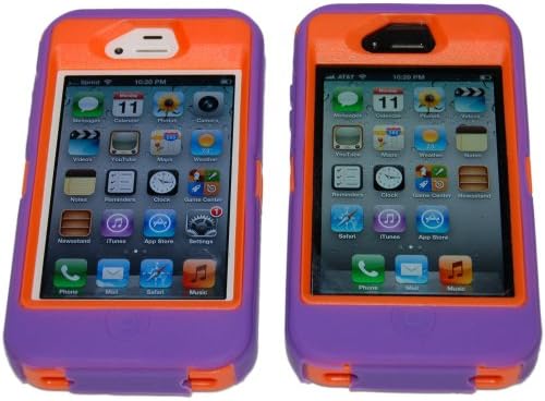 Iphone 4 4S Body Armor Defender Purple &amp; Orange - Comparable to Otterbox Defender + 1 Cool Colors USB charger cord for iphone &amp; Silicon Braclet