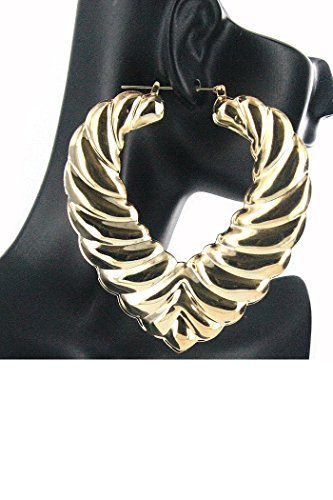 Heart Large Puff Puffy Fat Gold Basketball Wives Door Knocker Bamboo Hoop Earring