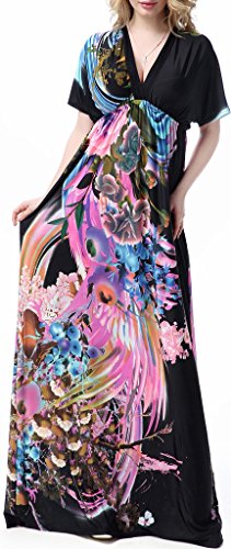 Wantdo Women's V-neck Beach Printed Summer Maxi Dress