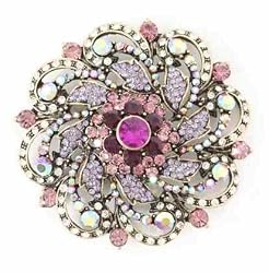 Large Pink and Purple Crystal Brooch Pin