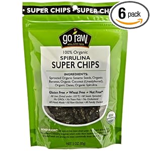 Go Raw Freeland Super Chips, Spirulina, 3-Ounce Bags (Pack of 6)