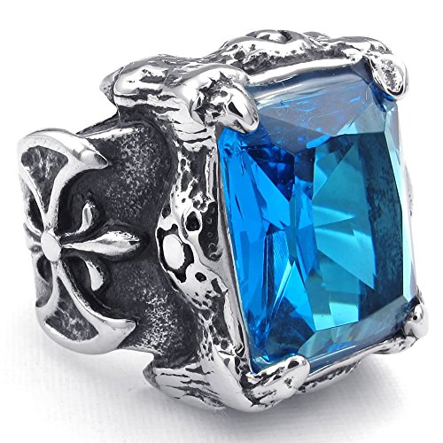 KONOV Jewelry Mens Crystal Stainless Steel Ring, Gothic Dragon Claw, Blue Silver