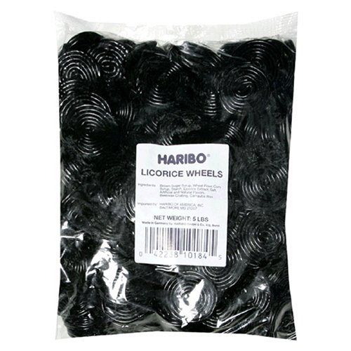 Haribo Gummi Candy, Black Licorice Wheels, 5-Pound Bag