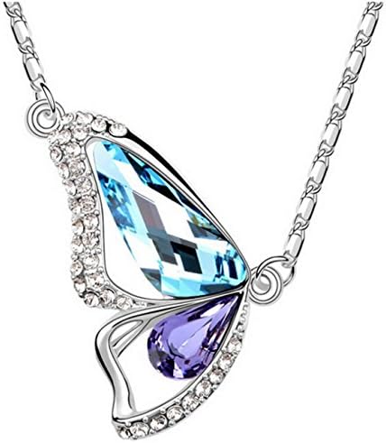 Swarovski Elements Crystal Pendant Blue Butterfly Style with a Chain Necklace