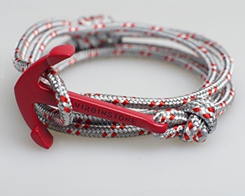 VIRGINSTONE Silver Gold Anchor Hook on Gray Red Nylon Ropes Bracelets (Red Anchor)