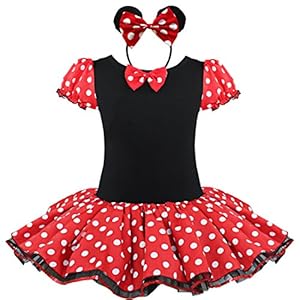 TIAOBU Girls Halloween Polka Dots Party Costume Dress Tutu Skirt with Headband (12 Months, Red)