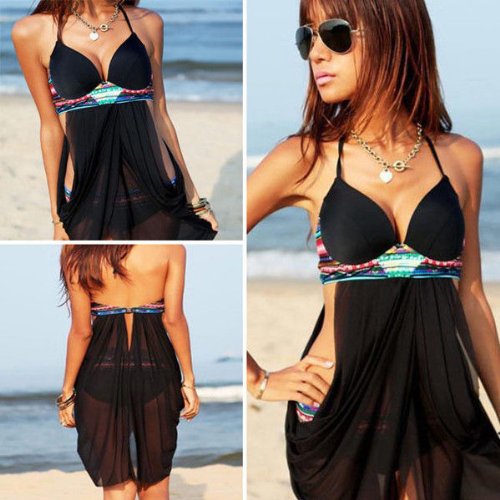 NEW Women Black One-Piece Cut Out Monokini Swimsuit Bikini Padded Swimwear