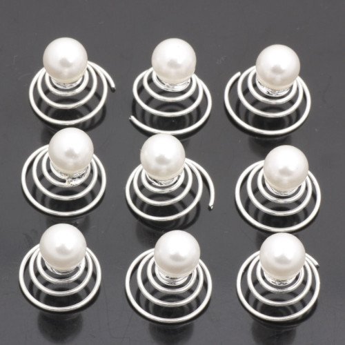 Catalina White Faux Pearl Hair twists Pack of 12 Wedding Hair Spins Clip