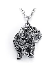 925 Sterling Silver Textured Lucky Elephant Pendant Necklace