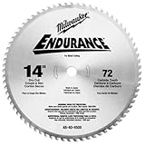 Milwaukee 48-40-4505 14 inch 72 Tooth ATB Dry Cut Carbide Tipped Saw Blade with 1 inch Arbor for Blade Right Saws