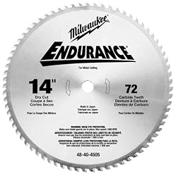 Milwaukee 48-40-4505 14-Inch 72 Tooth ATB Dry Cut Carbide Tipped Saw Blade with 1-Inch Arbor for Blade Right Saws