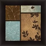 Spa II by Jennifer Pugh Brown Blue Vintage Floral 14.5x14.5 in Art Print Framed Picture